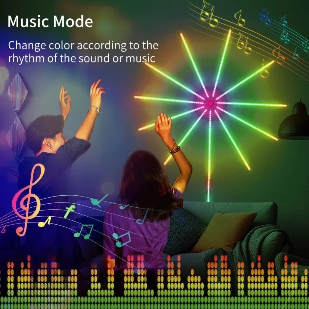 Smart Firework Led Lights Indoor Firework Launch Effect Music/Mic Sync RGB Color Changing Led Lights Strip for New Year