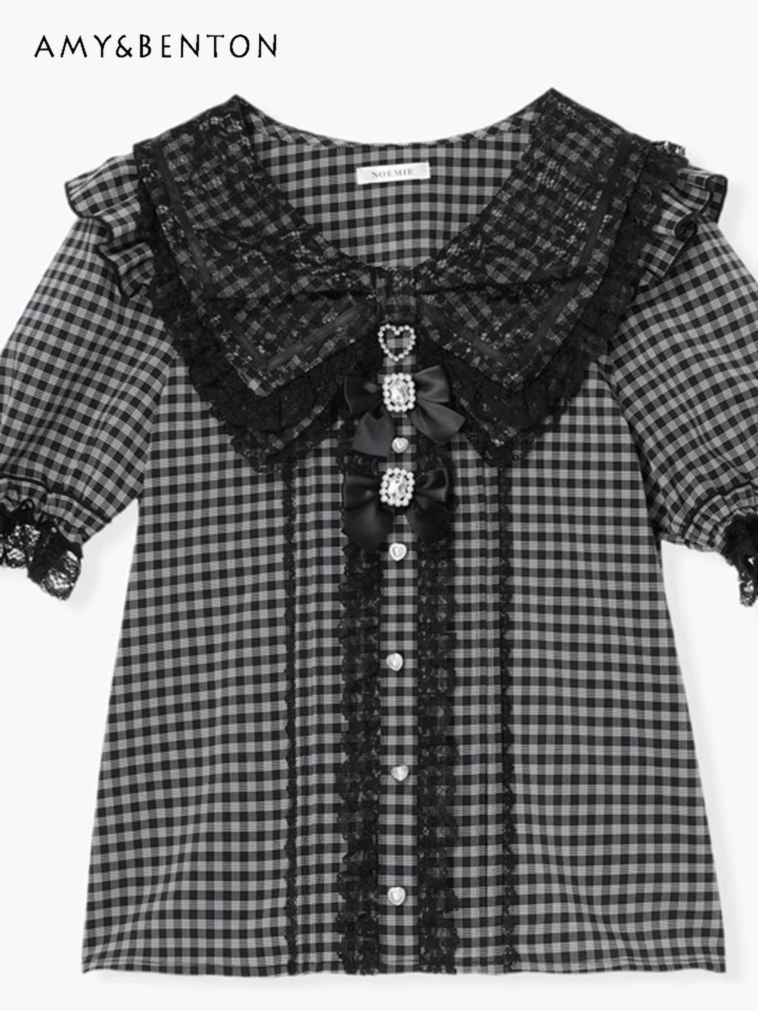 

Японская серия Sweet Mine, массовое производство, кружевная рубашка с кукольным воротником и короткими рукавами, летняя милая свободная рубашка для похудения в консервативном стиле для женщин