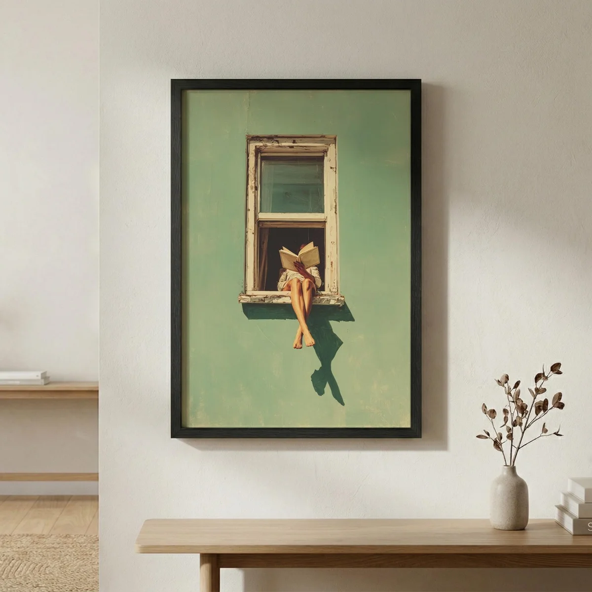 Girl Reading in Window Canvas Prints Poster Vintage Rustic Minimalist Art Prints Bedroom Book Lover Wall Art Home Decor Poster