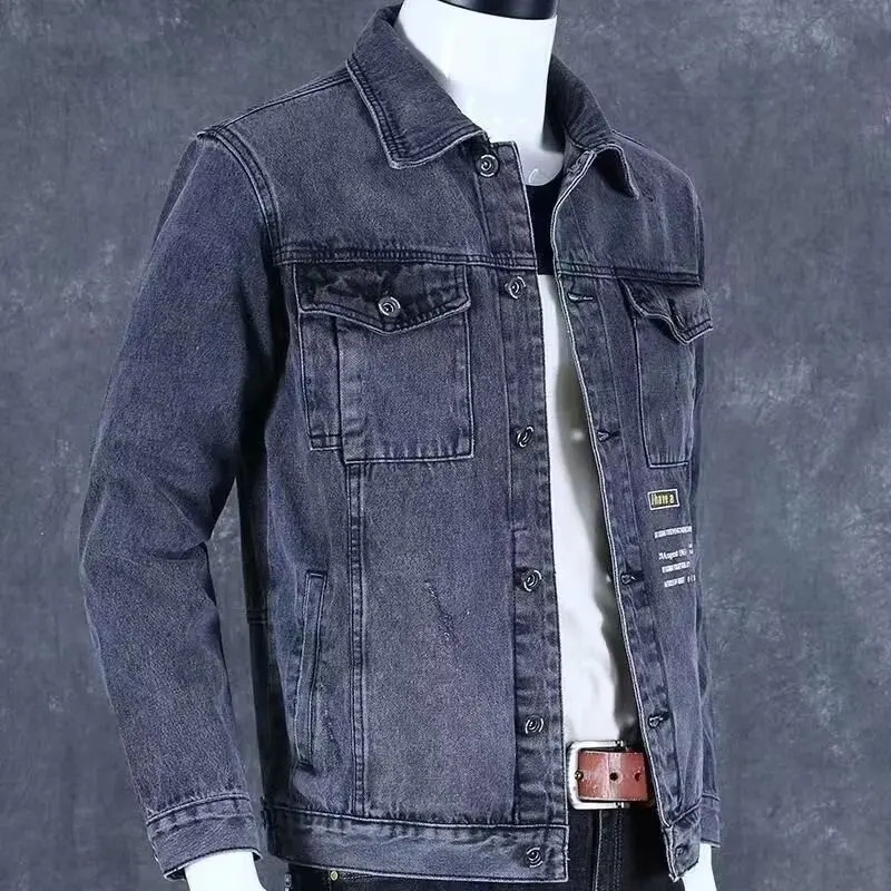 Men's Black Jeans Jacket Autumn Mens Denim Jackets Jens Man Cowboy Clothes Man Cowboy Punk Rock Jackets for Men Blouse Work Wear