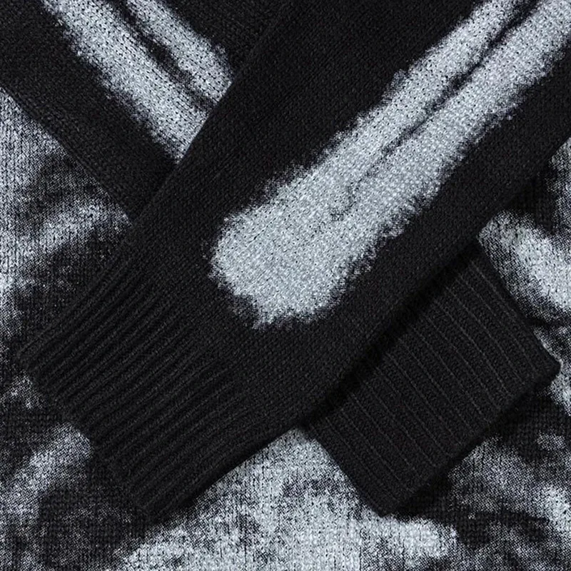 Свитера со скелетонизированным рисунком, мужские свитера большого размера в стиле Харадзюку Y2K, вязаные джемперы, уличная одежда, свитера в стиле хип-хоп, джемперы