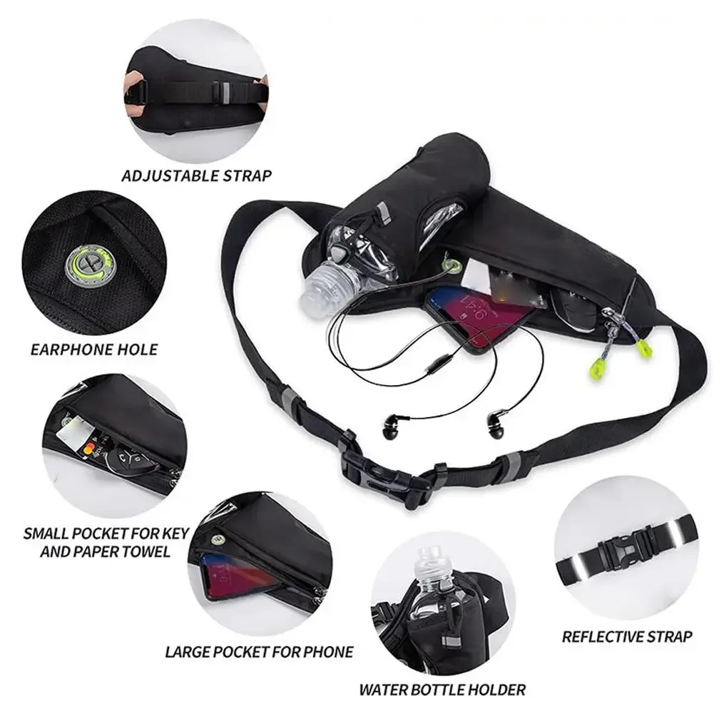 Marsupio per sport all'aria aperta con portabottiglie d'acqua, custodia per telefono fitness con cintura da corsa impermeabile per uomo e donna, ciclismo, jogging