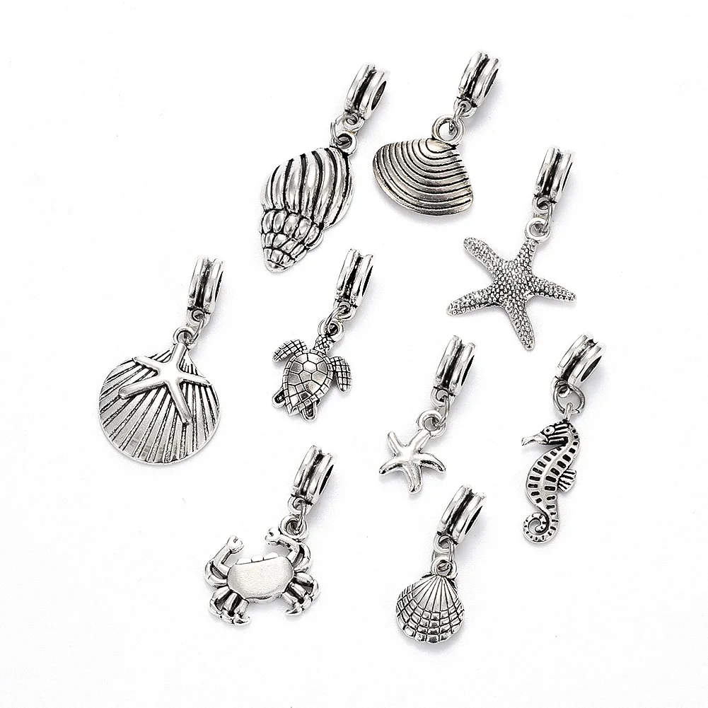 

20 Set Alloy Sea Animal Dangle Charms Starfish Shell Crab Turtle Conch Ocean Pendant for Necklace Bracelet Diy Supplies 9pcs/set