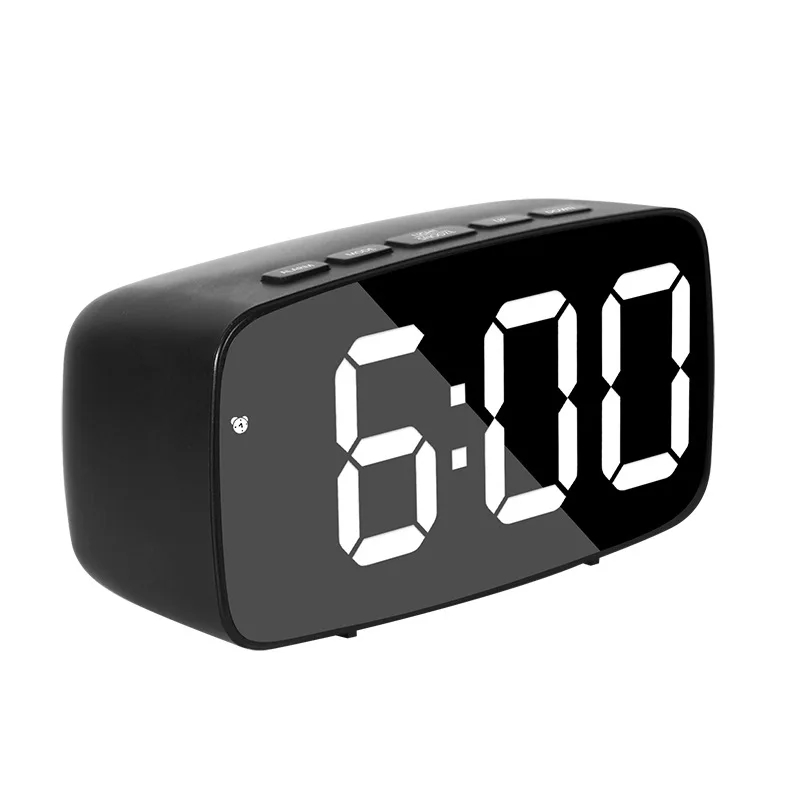 Modern LED Mirror Alarm Clock with Makeup Mirror, Digital Table Clock Battery Powered USB Dual Use, Vanity Bedroom Decor Clock