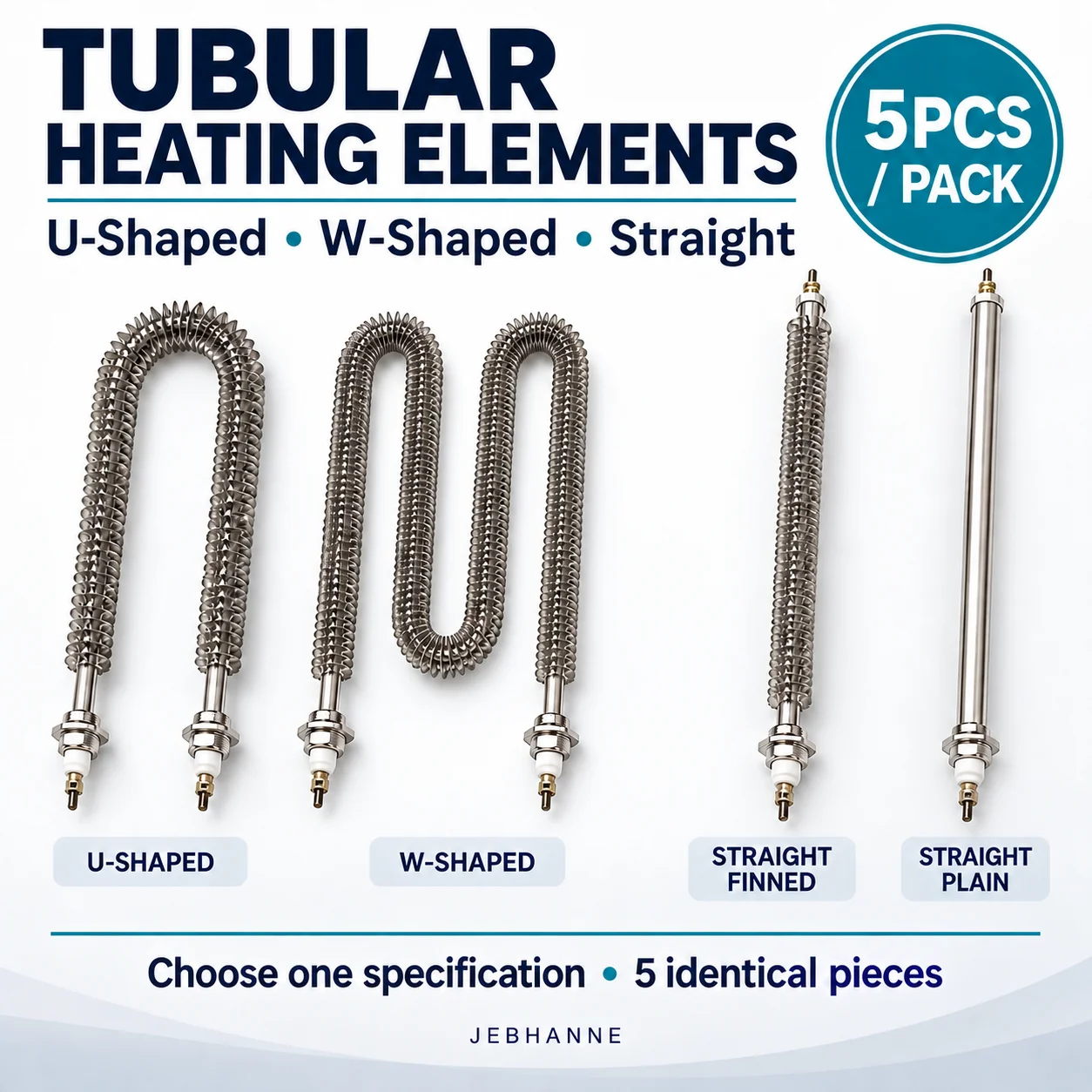 5PCS Stainless Steel Finned Tubular Heating Element U W Shape Electric Heater Tubes for Industrial Ovens Paint Booths 220V 380V