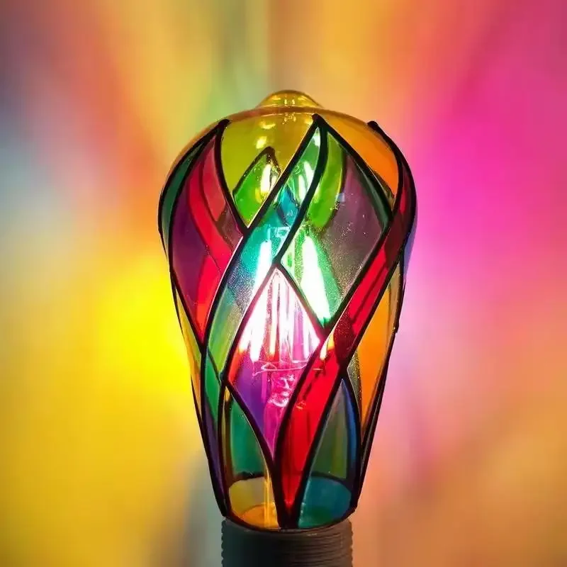 4W ST64 LED-Glühbirne, Buntglas-Glühbirne, lackiertes Glas, E26-Sockel, Mosaik-Nachtlampe, Heimdekoration, romantische festliche Atmosphäre