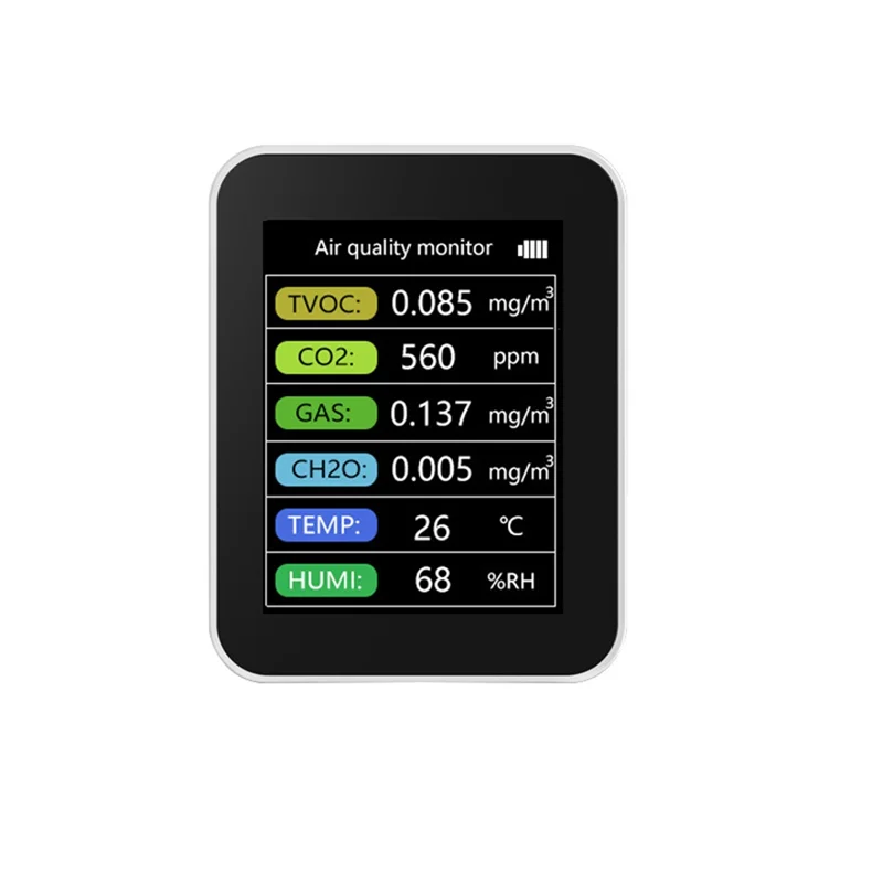 1Set Tuya Smart Wifi CO2 Sensor TVOC CO2 Gas CH2O Temperatuur-vochtigheidsmeter Multifunctioneel, Zwart