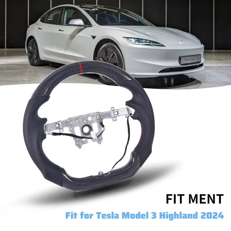 D-shaped Real Carbon Fiber Sport Leather Steering Wheel for Model 3 HIghland 2024 2025 Model Y 2025 Juniper with Heating