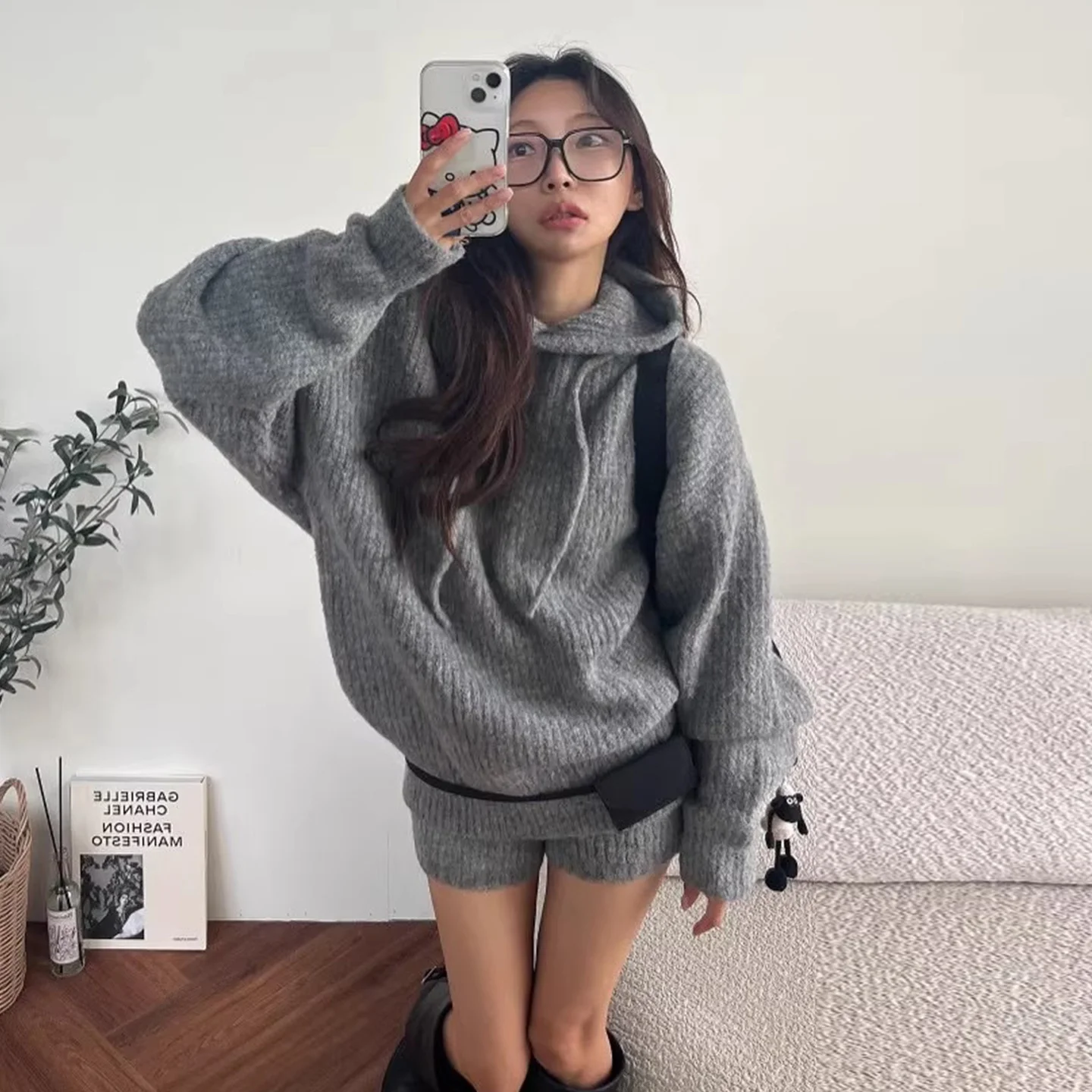 

Faionable Loose Knitted Sweater And High Waist orts Women's Set Casual Comfortable Two-Piece Suit for Autumn Season