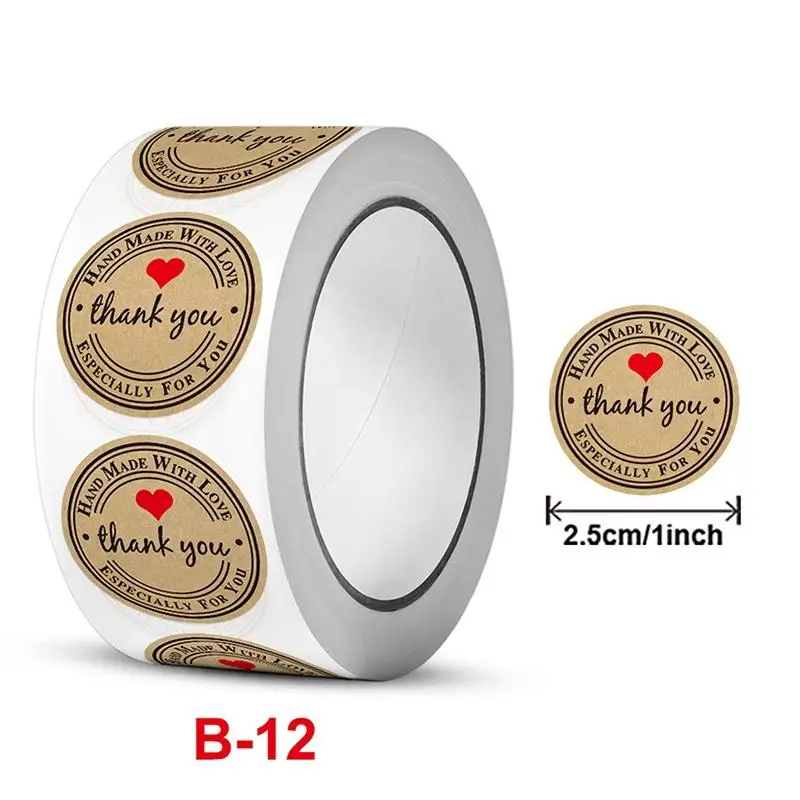 500Pcs Thank You Stickers Round Print Seal Labels for Online Store Order Packages Gift Wrapping Decoration