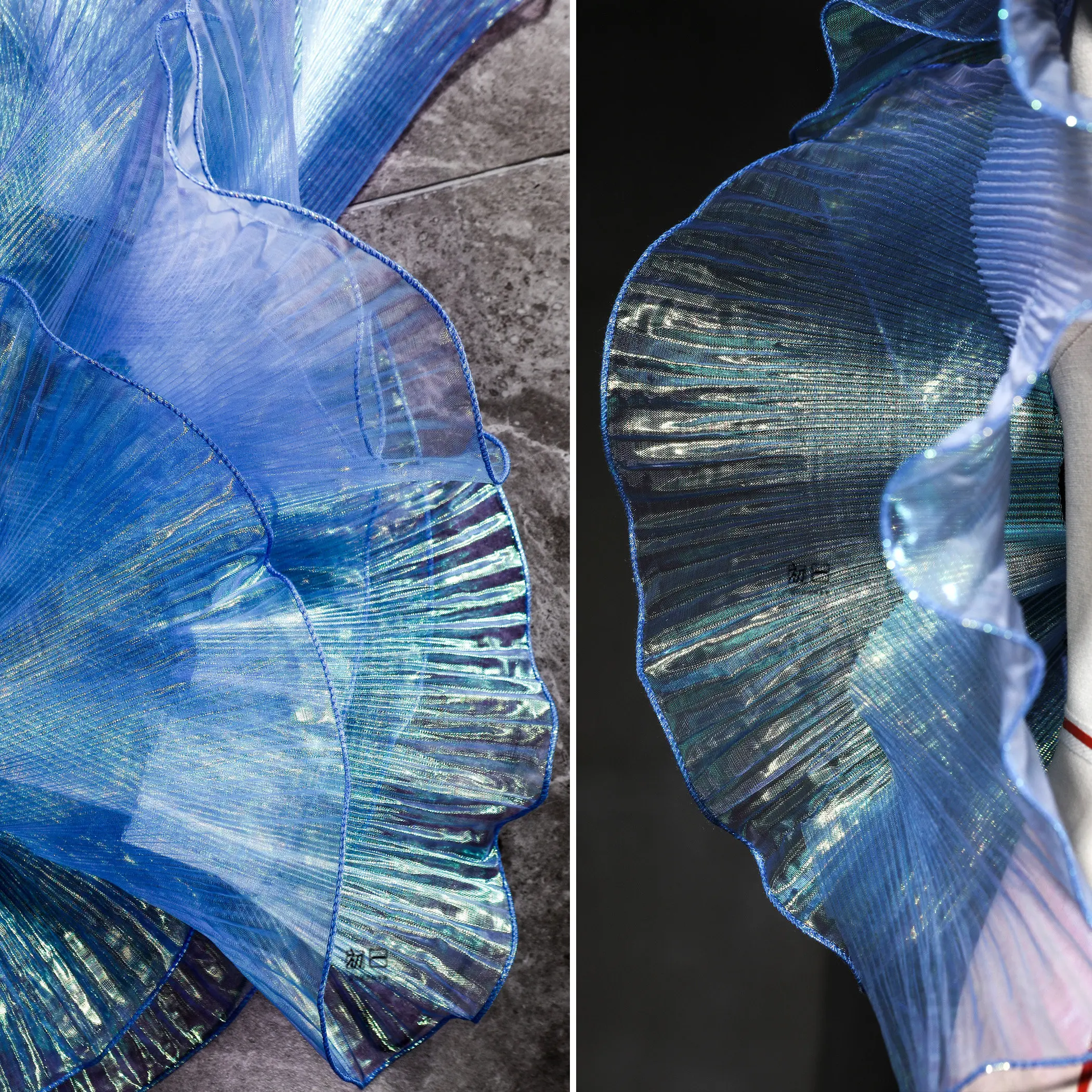 Purple Blue Transparent Flounce Gradient Mesh Organza Three-Dimensional Folding Wedding Dress Clothing Accessories