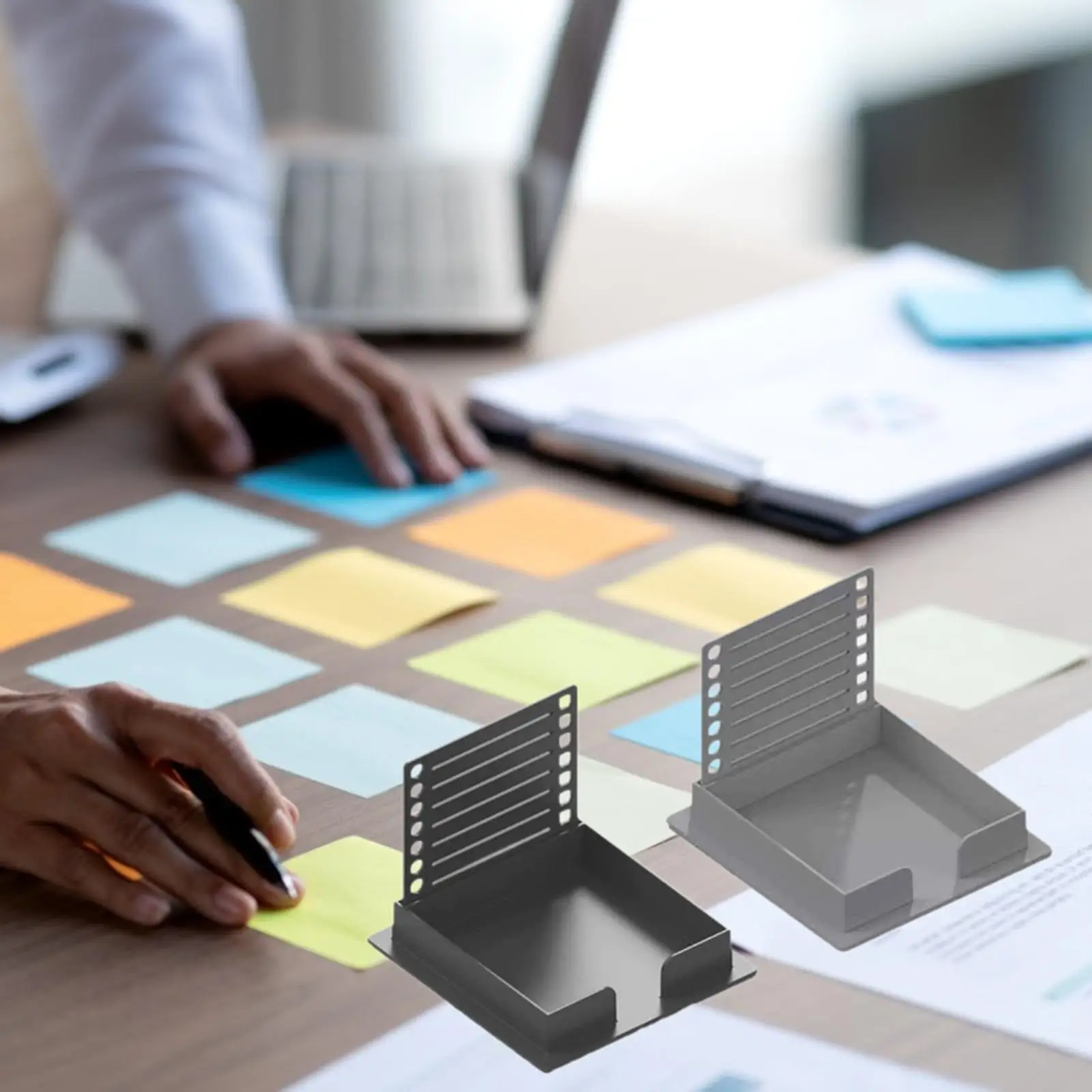 2x Sticky Notes Holder with Stencil Desktop Portable 3x3" Sticky Notepad Holder for School Classroom Office Supplies Home Dorm