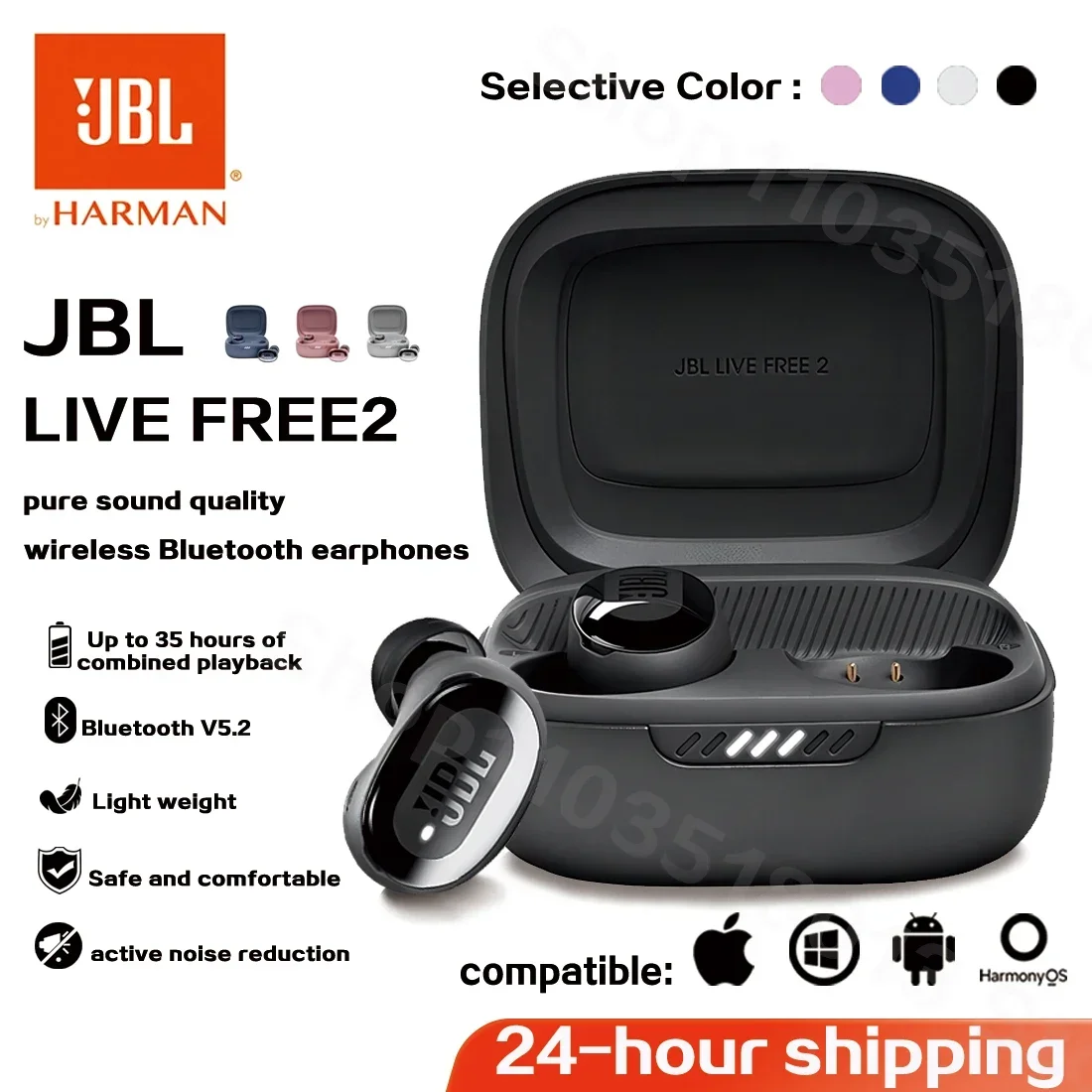 Audífonos Inalámbricos Bluetooth JBL Live Free 2 Tws Originales, Auriculares con Cancelación Activa de Ruido, Resistentes al Agua IPX5, con Micrófono