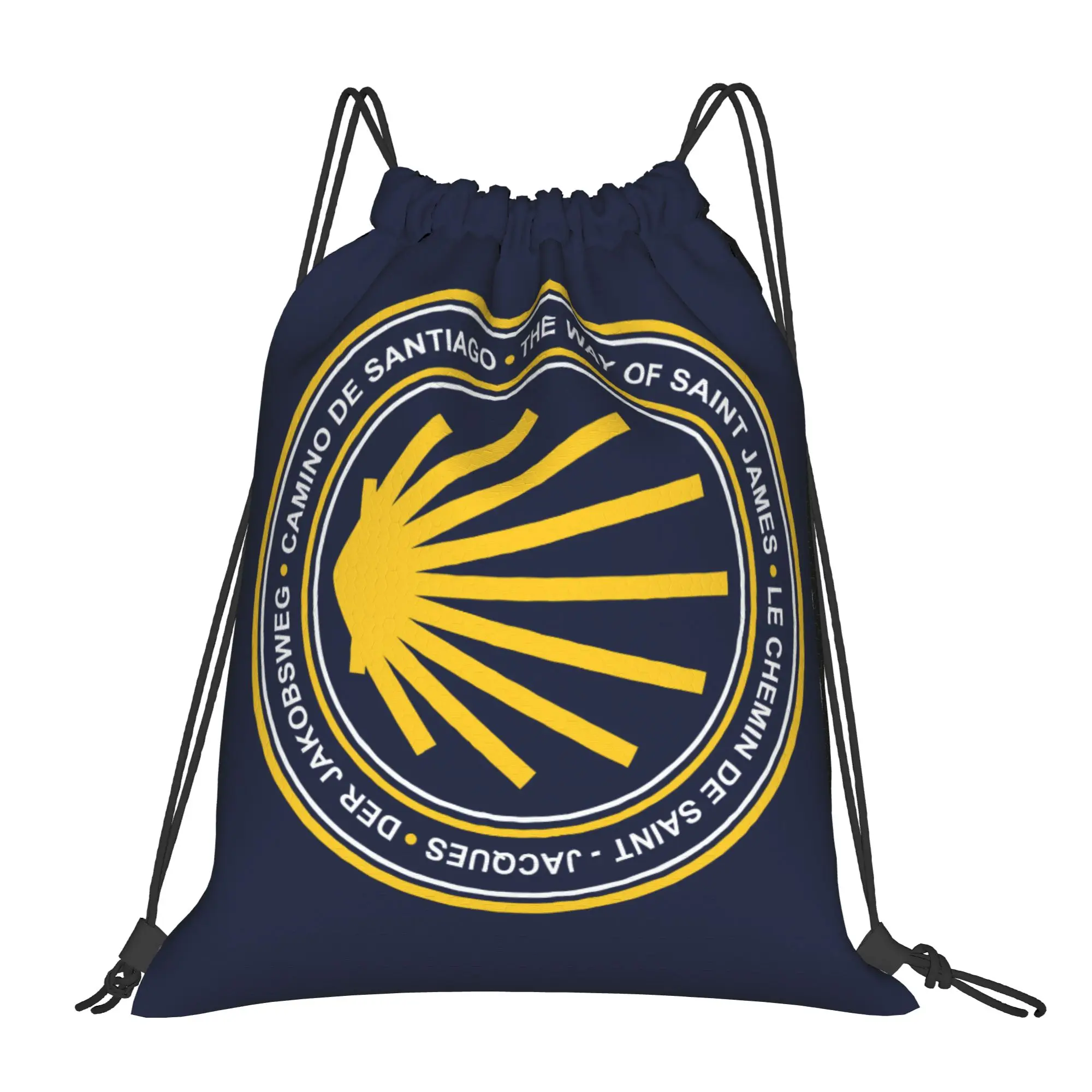 Mochila personalizada con cordón y escudo azul marino de Camino de Santiago para hombres y mujeres, mochila ligera para gimnasio y deportes, sacos para ir de compras