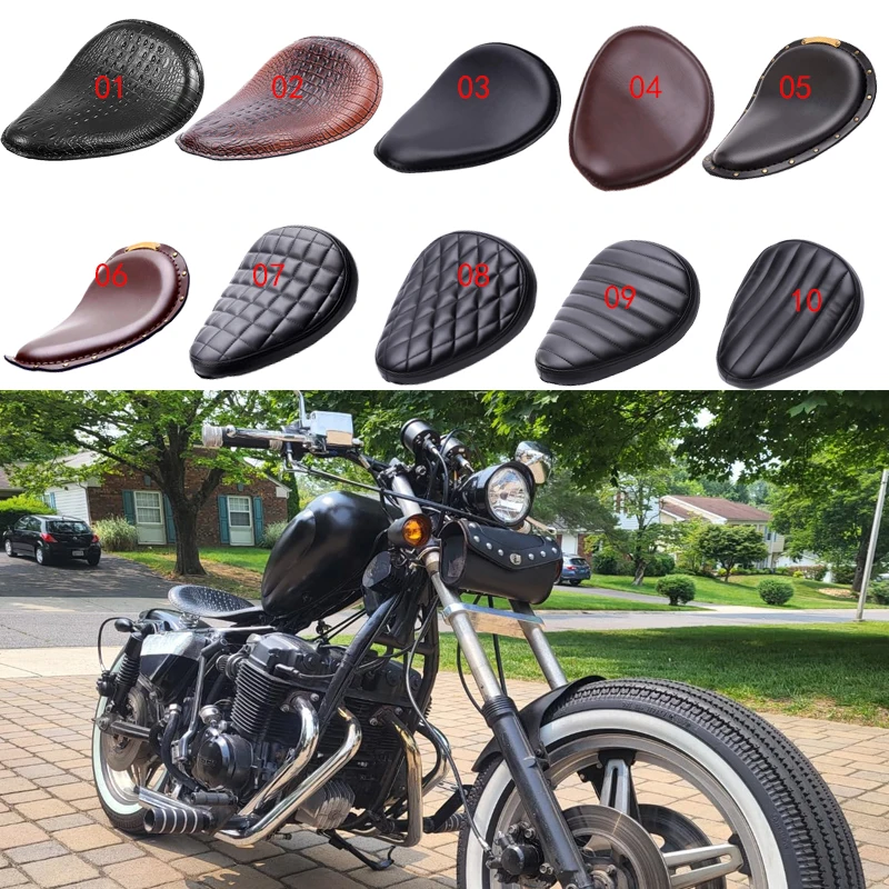 Motorcycle Leather Saddle Seat Retro Black Leather Solo Seat for Harley Custom Chopper Bobber Honda Yamaha Kawasaki Suzuki