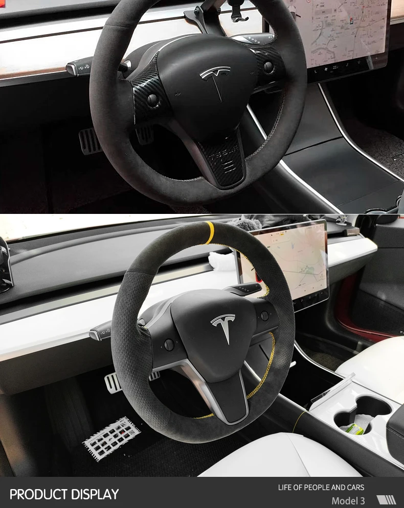 Copertura personalizzata per Tesla Model3 Model Y / X / S coprivolante Alcantara Suede accessori per auto da cucire a mano