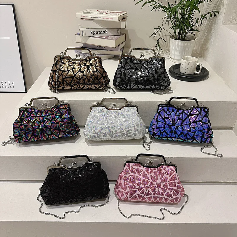 

2025 модная разноцветная вечерняя сумка с блестками, роскошная сумка с застежкой на цепочке, женская сумка через плечо, женский клатч для свадебной вечеринки