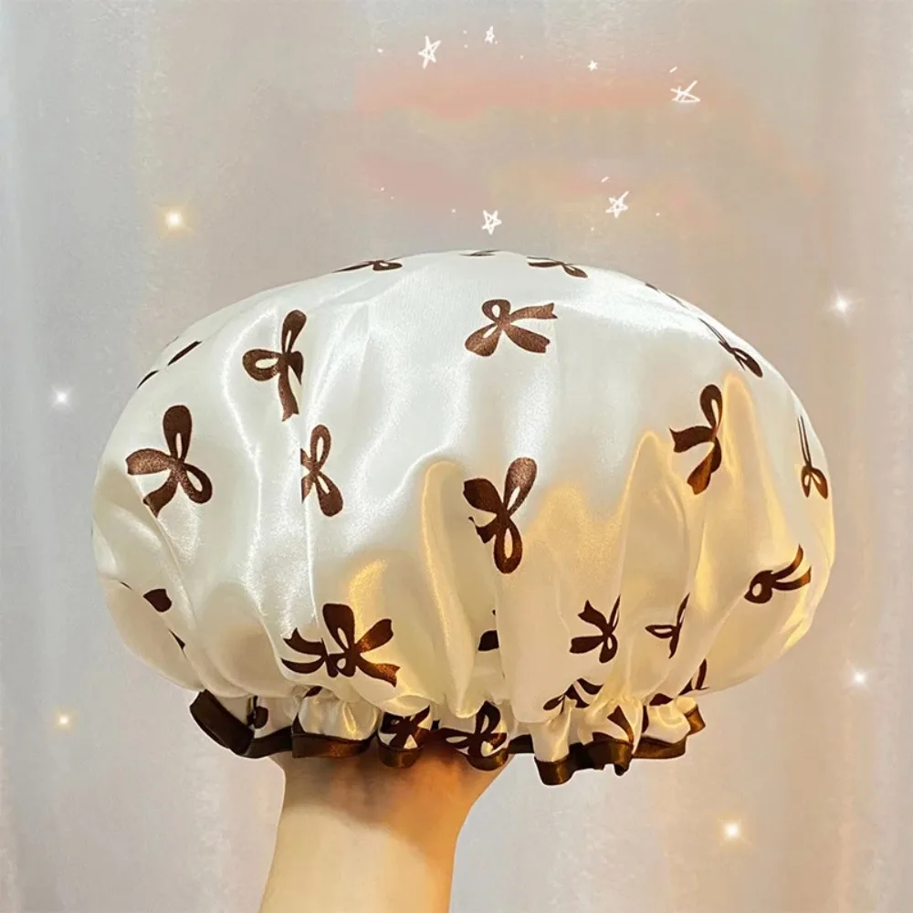1PC Double Layer Shower Cap Waterproof Reusable Printed Bath Hair Bonnet for Women Ladies Spa Salon Home Travel Use