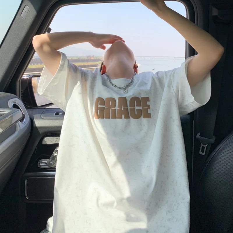 

Men's Cotton T-shirt 5XL Big Size Letter Print Mens Oversized T Shirts Graphic Vintage Casual Wear Summer Tee Shirts for Man