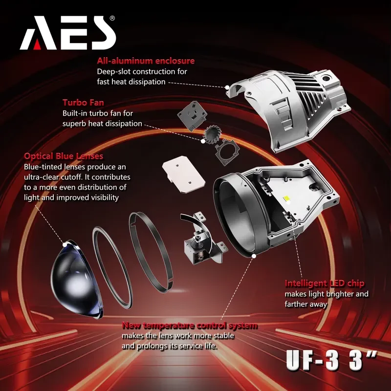 3 Inch FOG DRIVING LIGHT UF-3 Blue Lens Fog Bi-LED Projector Lens 6000K 60W High Power White Beam Pattern Waterproof IP67
