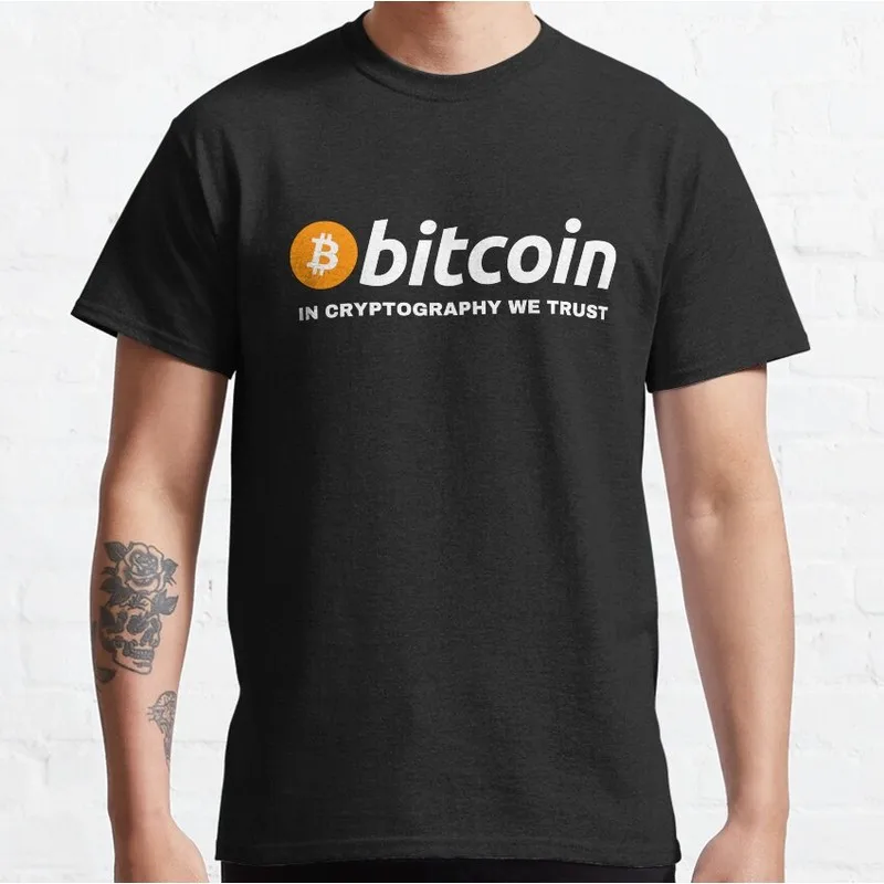 Bitcoin In Cryptography We Trust Gift T-Shirt BTC Symbol Graphic Tee Unisex Cotton Short Sleeve Crypto Investor Casual Tops
