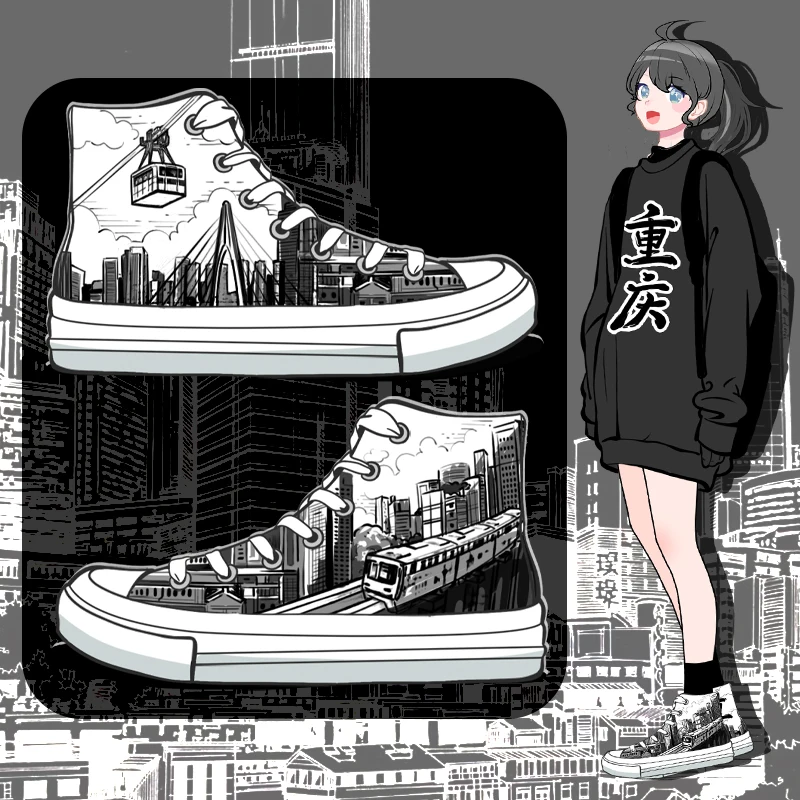 Amy e Michael Cyberpunk Style Graffiti ChongQing cina scarpe di tela da viaggio nuove donne femminili di moda Sneakers Casual alte