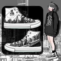 Amy e Michael Cyberpunk Style Graffiti ChongQing cina scarpe di tela da viaggio nuove donne femminili di moda Sneakers Casual alte