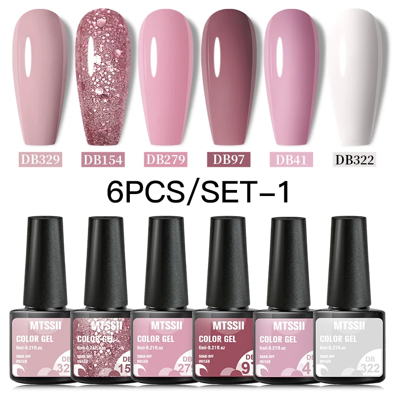 6Pcs Nude Pink Gel Nail Polish Set Winter Colors Glitter Semi Permanent Varnish Soak Off UV LED Gel Manicure Nail Art Gel Kits