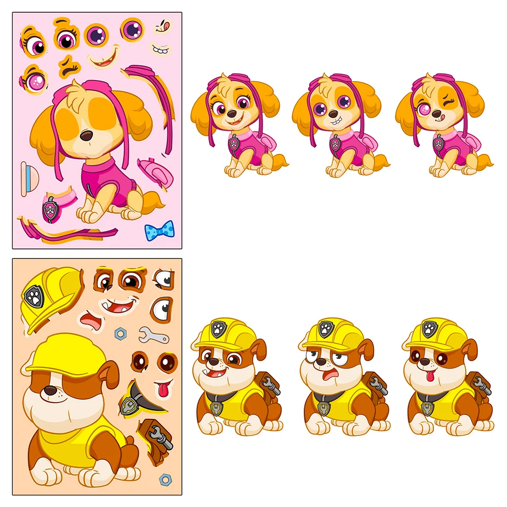 6/12Sheets Anime PAW Patrol Puzzle Stickers Chase Make-a-Face Assemble Funny Cartoon Decal Assemble Jigsaw Children Sticker Toys