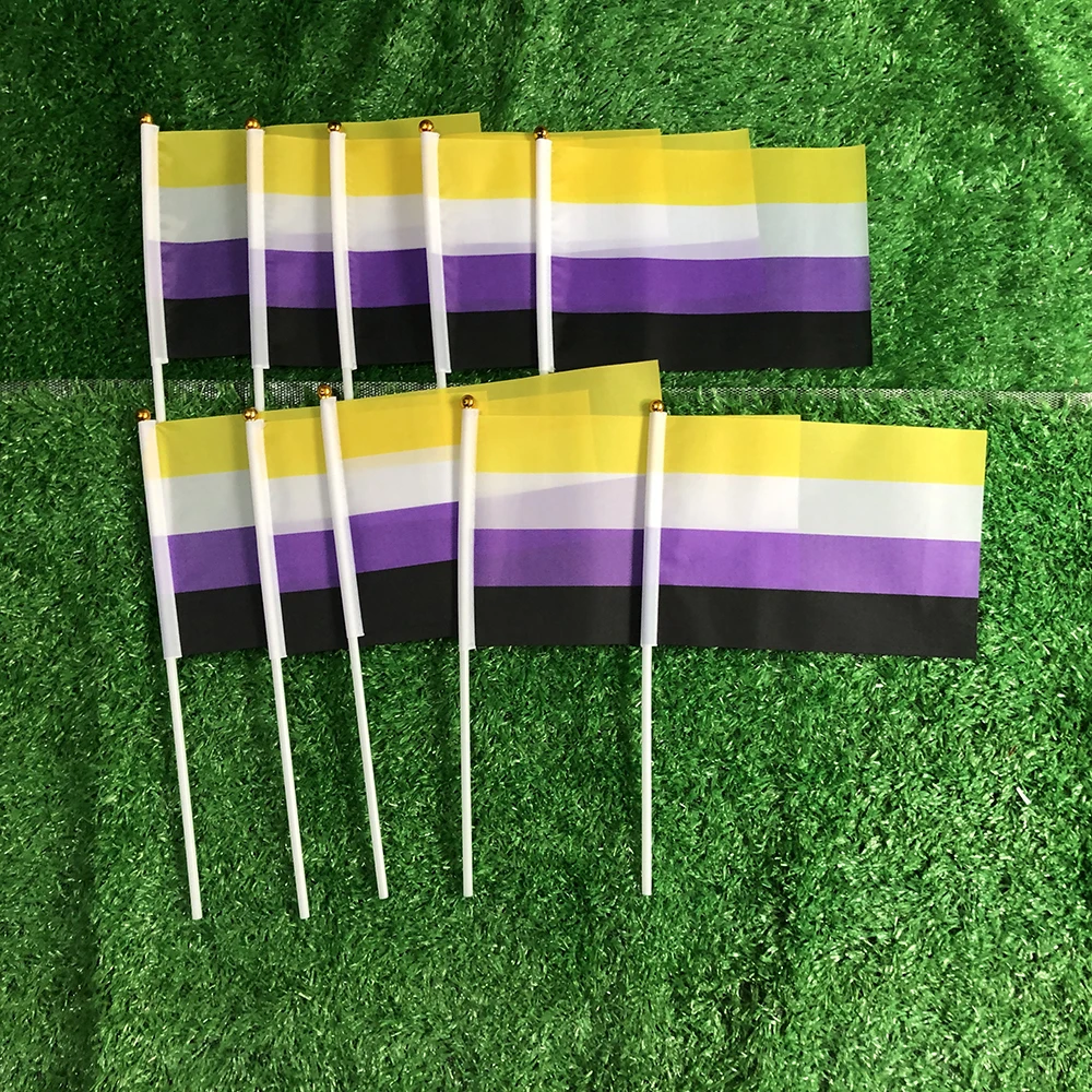 (SKY FLAG)14X21cm NB Pride Genderqueer GQ Gender Identity NONBINARY Non-Binary Hand Flag Polyester 10/20/50/100pcs Hand Flag