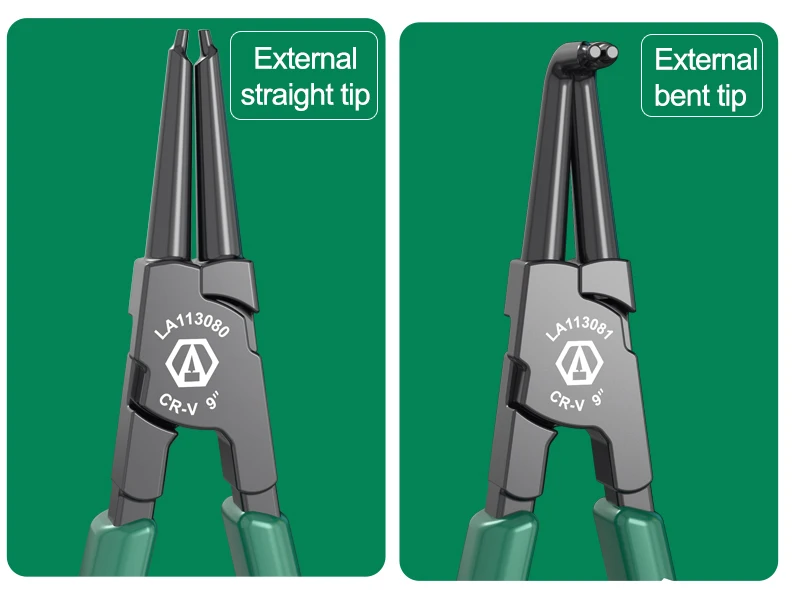 LAOA 9-Zoll-Sicherungsringzange aus CR-V-Stahl mit geraden/gebogenen Spitzen für 40-100 mm, Autoreparaturwerkzeuge – Detail 7