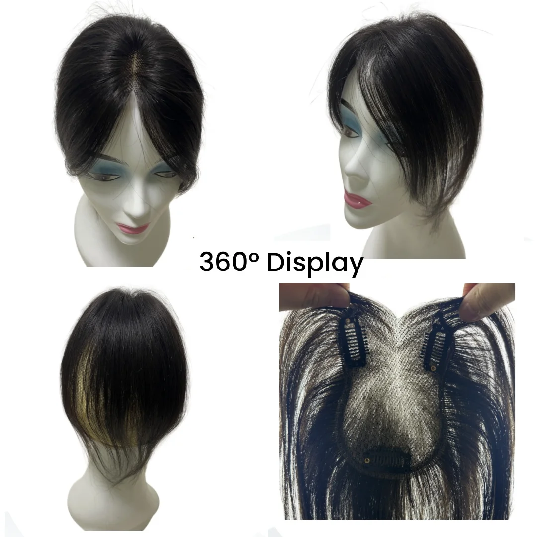 여성용 초박형 보이지 않는 헤어피스 인간의 머리카락 토퍼 360 커버리지 클립 가짜 앞머리 자연스러워 보이는 헤어 익스텐션