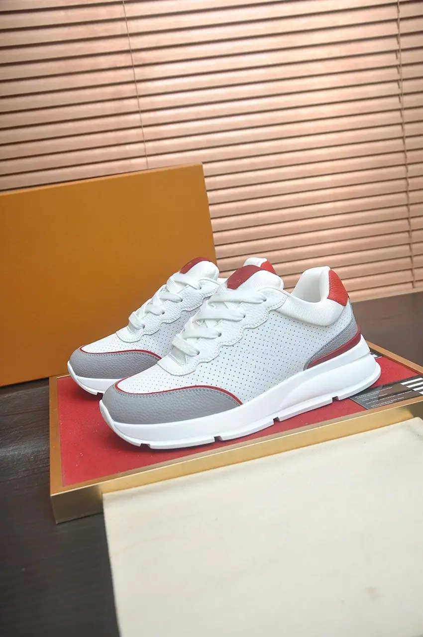 Unisex Trendy Platform Sneakers Mixed Color Leather Splicing Lace-up Lightweight Daily Athletic Footwear