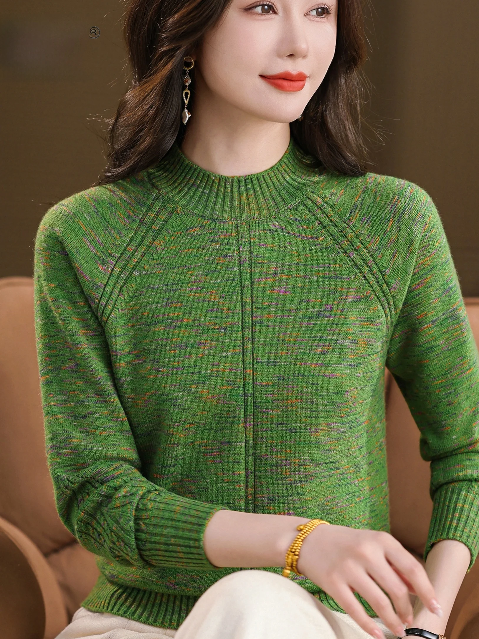 

Thiened round Ne Knitted Base irt Warm Top for Middle-Aged And ly Women Faionable Versatile Autumn Winter New Ar...