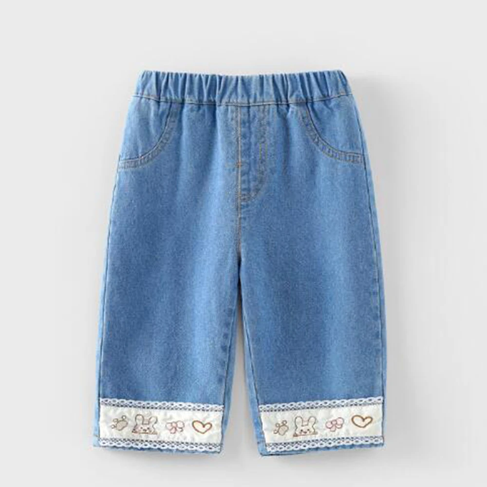 

Back To School Girls Trousers Autumn New Arrival Flower Embroidery Straight Baby Girl Pants Boutique Kids Clothing