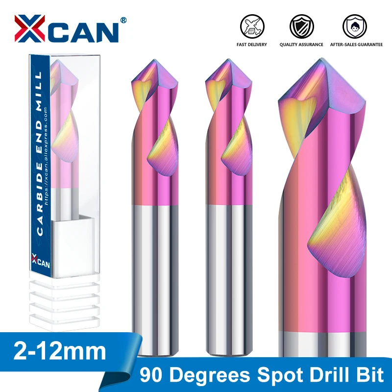 XCAN Chamfer Mill Two Flute 90 Degrees Carbide Spot Drill Bit Spiral Flute Super Coated Chamfering Cutter Drilling Tools 2-12mm