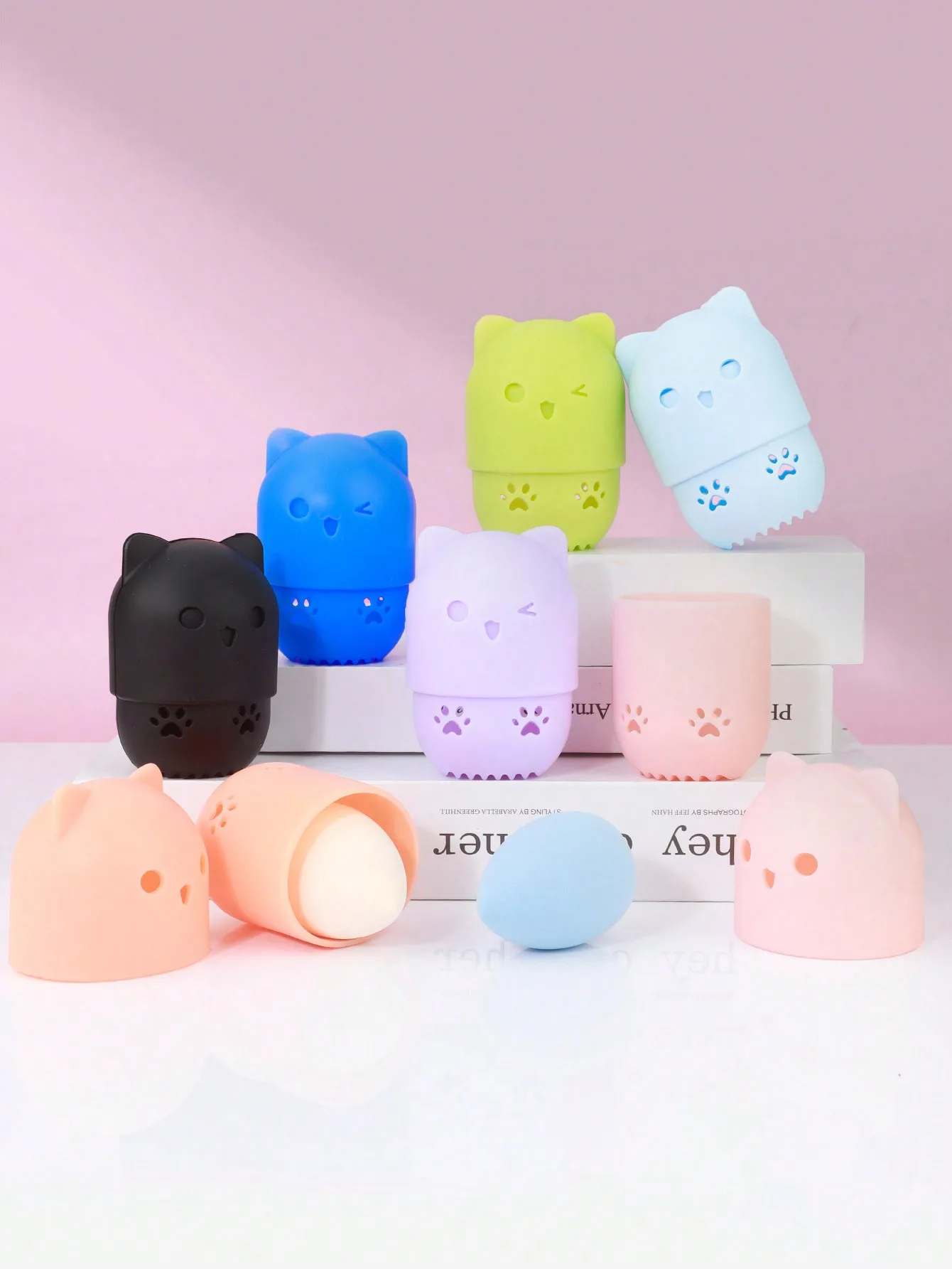Cute Cat‑Shaped Silicone Makeup Sponge Holder Breathable Dust‑Proof Beauty Blender Storage Case Portable Cosmetic Puff Container