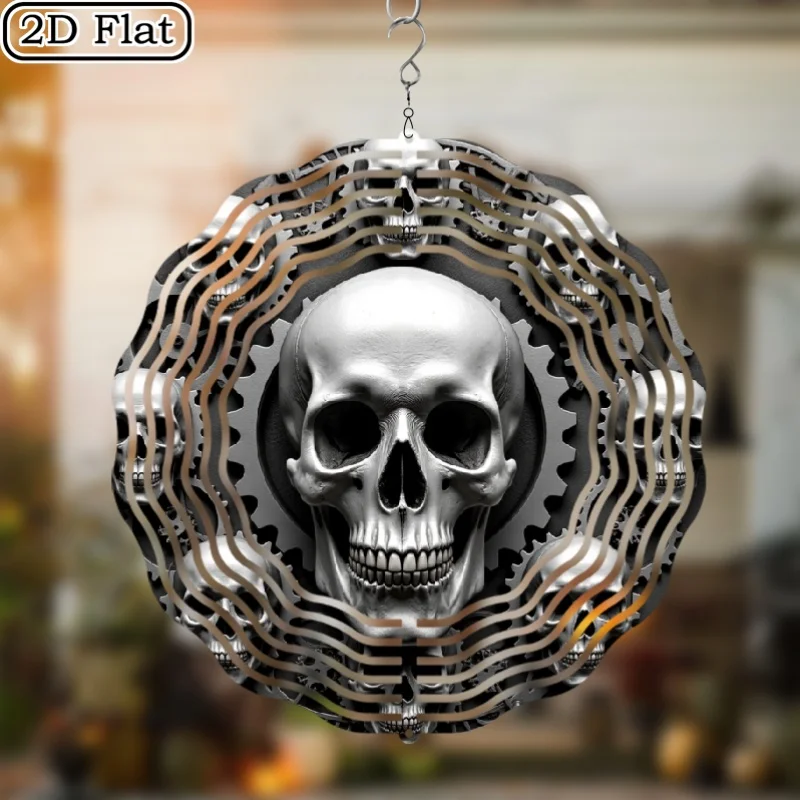 CIFBUY Steampunk Gear Skull Wind Spinner Metal Hanging Ornament 3D Rotating Decor for Outdoor Yard Garden Patio