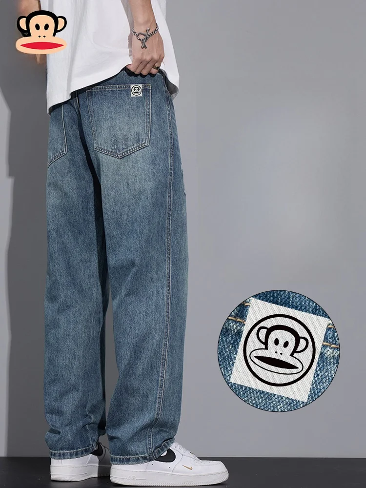 

Мужские джинсы Paul Frank свободного кроя, повседневные, из выстиранного денима, весенние, новые, широкие брюки, прямые штаны, молодежные, популярные, хлопок/полиэстер