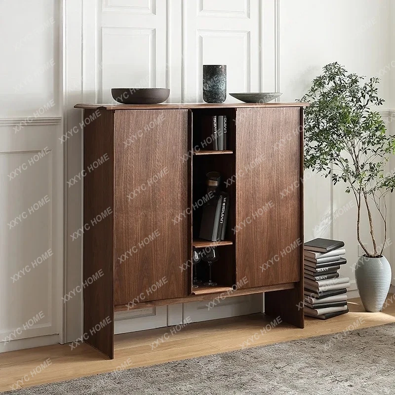 L black walnut solid wood dining side cabinet integrated storage and tea cabinet against the wall