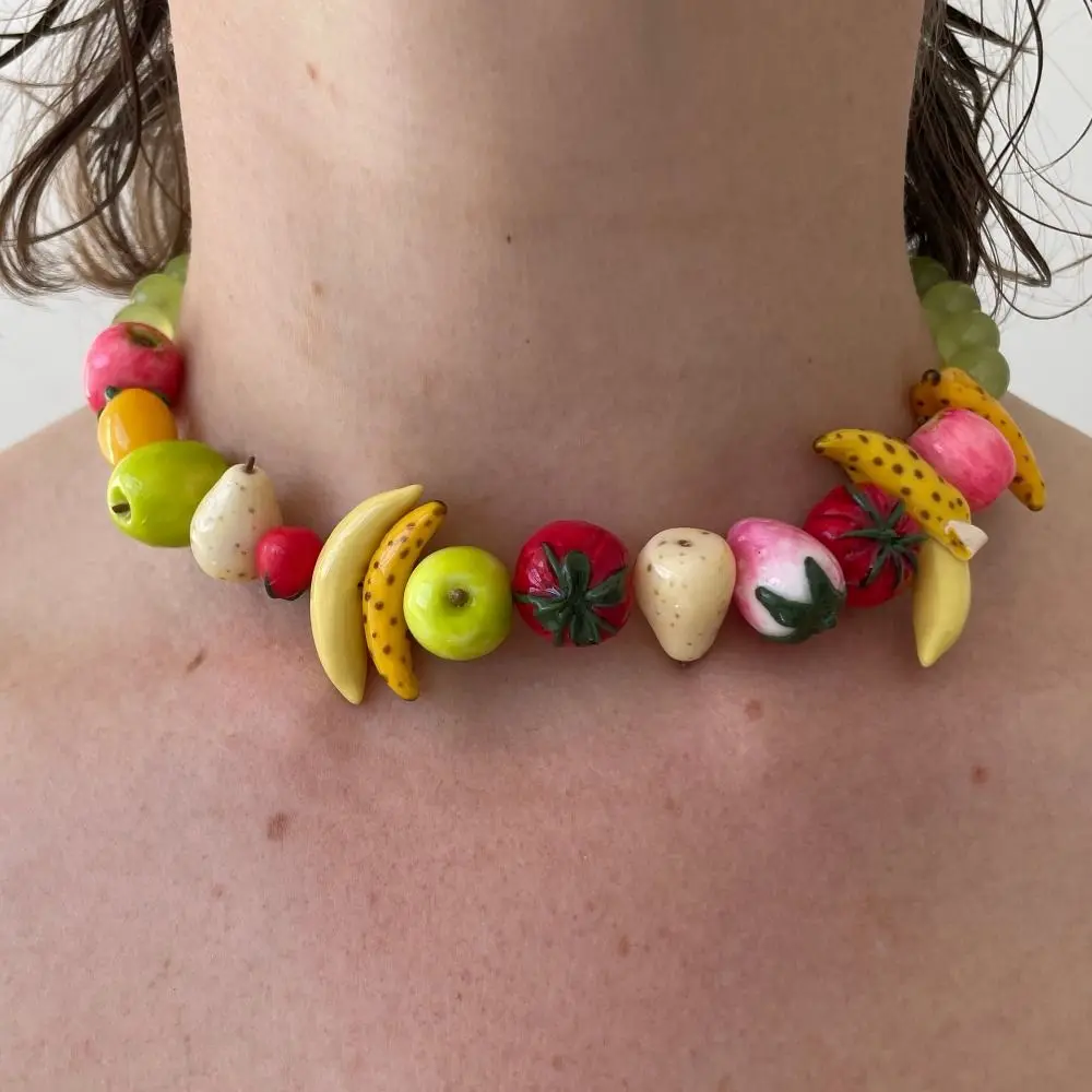 Layered Beads Fruit Necklace Colorful Beads Stackable Necklace Bracelet Set Neck Jewelry Personalized Beaded Clavicle Chain