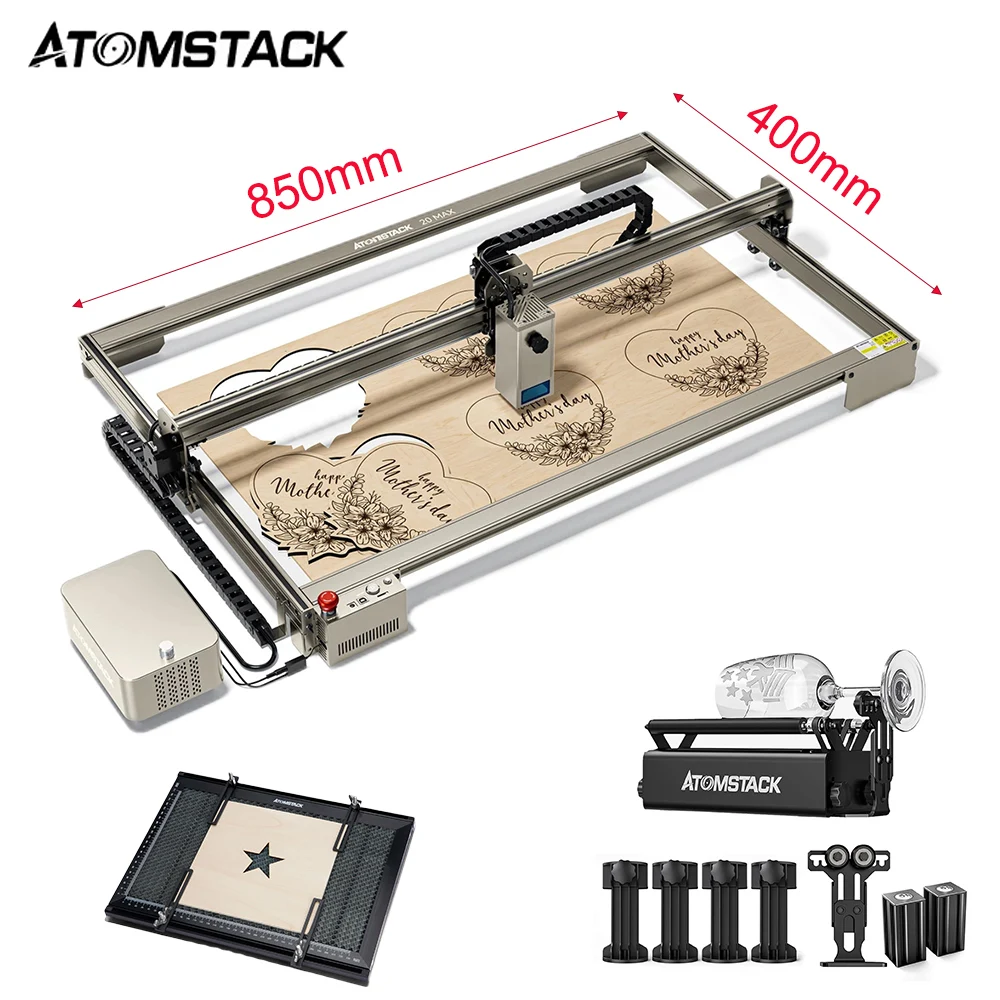 

ATOMSTACK S20 Max 130W Laser Engraver Machine 850*400mm Area Desktop Support APP Offline Control Engraving Built in Air Assist