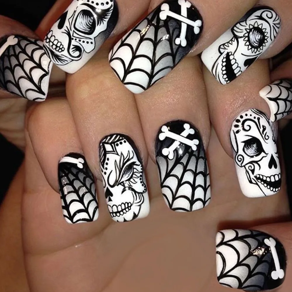 Halloween Skull Demon Bone CobwebDecals Press on Nails Distinctive Halloween Theme Fake Nails Mysterious Element Holiday Decal