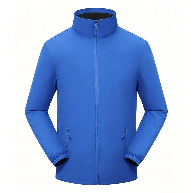 Men Women Unisex Thin Solid Color Stand Collar Windbreaker Lightweight Wind Resistant Soft Shell Jacket Zip Up Zipper Pocket Coa