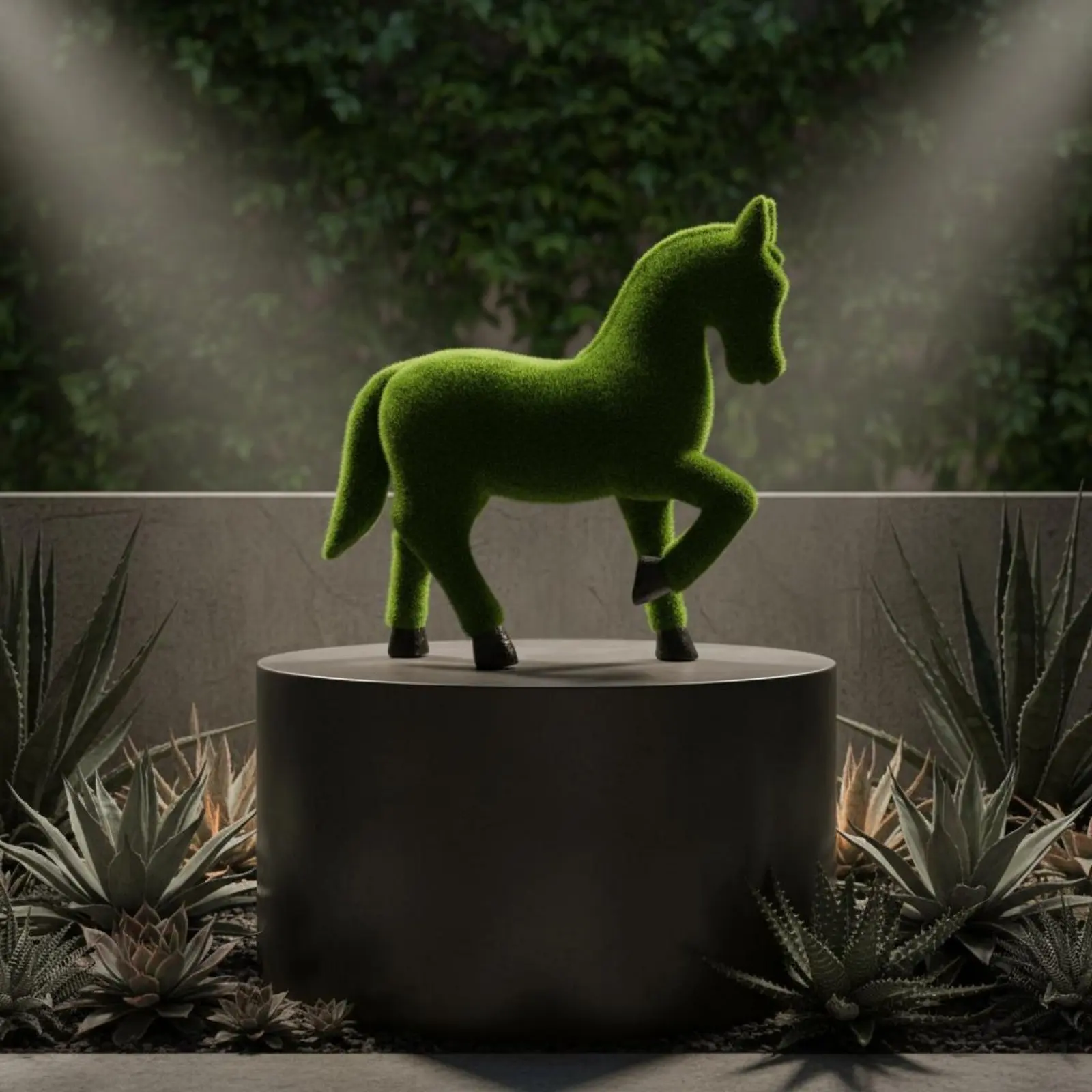 Flocked Horse Figurine Decorative Resin Horse Figurine Outdoor Decor Rustic Charm Creature Statue Stable Base for Garden