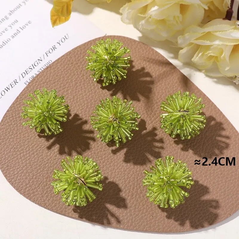 New Handmade Green Glass Beads Cluster Flower Accessory for Jewelry Making 4pcs DIY Hole Shoes Decoration Ornaments Wholesale