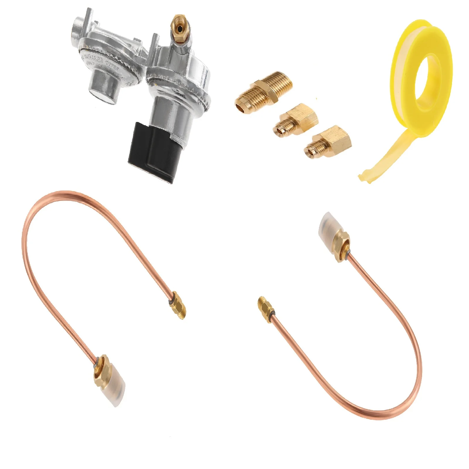 

Регулятор пропана двухступенчатый с автоматическим переключением, медными трубками 15 дюймов и выходным разъемом NPT 3/8 дюйма, комплект для подключения двух баллонов