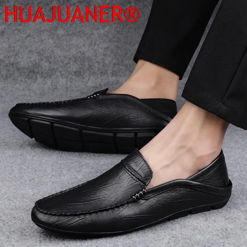 Merk Heren Echt Lederen Schoenen Luxe Casual Schoenen Business Flats Topkwaliteit Heren Loafers Ademende Slip-On Rijschoenen