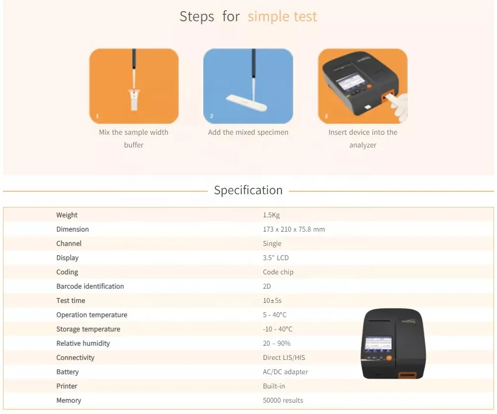 POCT Test Analyzer Quantitative Fluorescence Immunochromatography Fluorescent immunoanalyzer VIM01