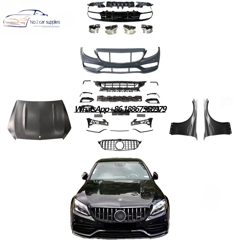 

Auto Parts Car Bumper Body Kit 15-21 for Mercedes Benz C-Class W205 Coupe Upgrade C63 AMG Front Rear Engine Hood Fenders